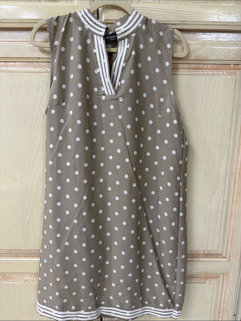 Polka Dot Sleeveless Mini Dress in Taupe by Banana Republic